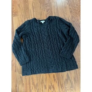 Coldwater Creek Cable Knit Wool Blend Sweater Women's 2X Black Chunky Cozy Knit